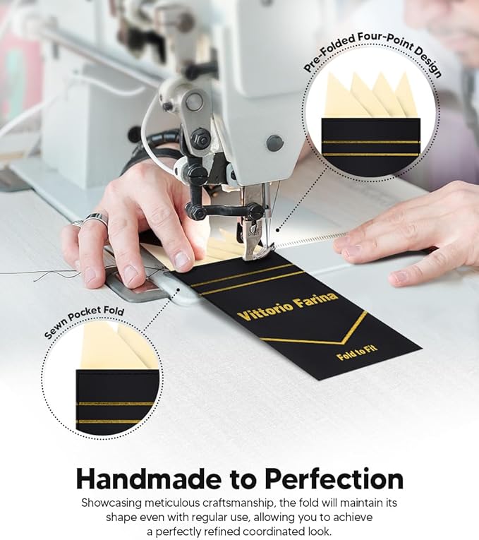 Premium Pre-Folded Four-Point Suit Pocket Square for Men with Sewn Pocket Fold