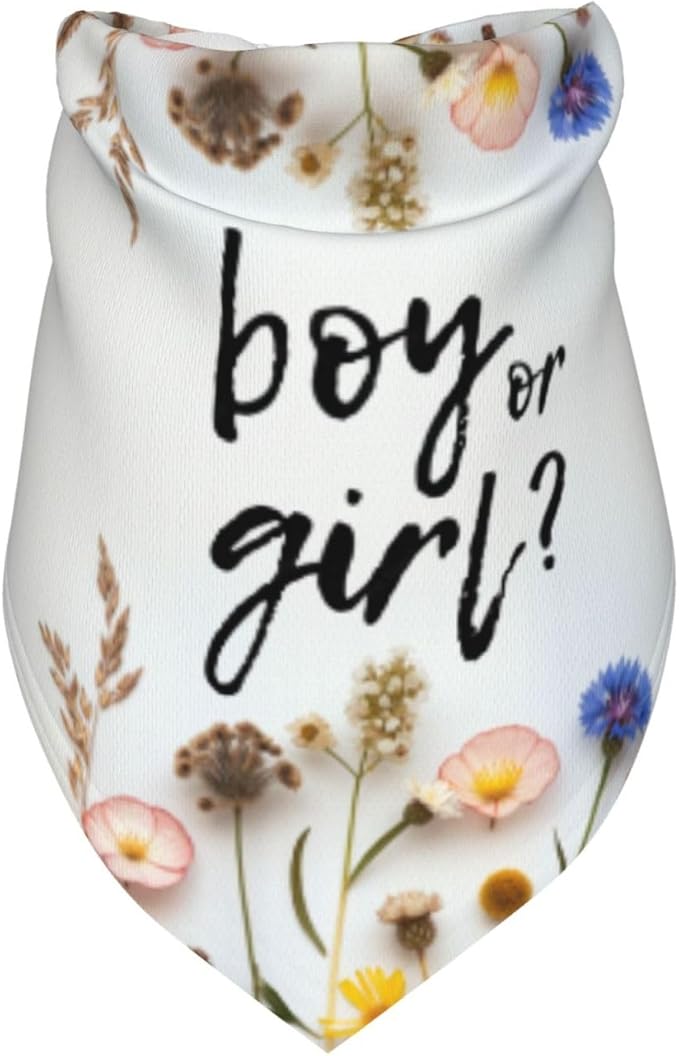 He Or She What Will It Be? Gender Reveal/Baby Announcement Dog Bandana,Pet Neckerchief for Pets Daily Wear Photo Prop Party Supplies (Blue Flower)
