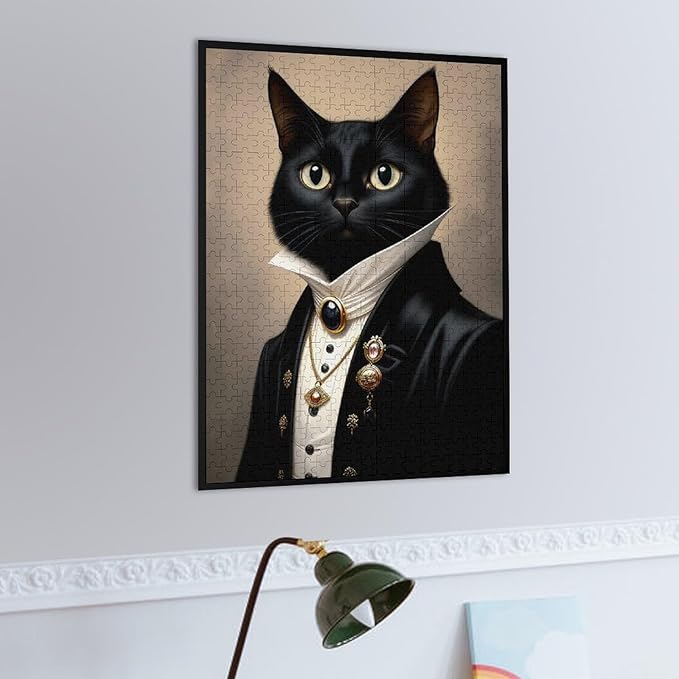 Funny Wooden Puzzle - Gothic Cat Puzzle for Adult 500 Piece，Wooden Jigsaw Puzzles Art Leisure Game Fun Suitable Family Friends Educational Learning Games Gift