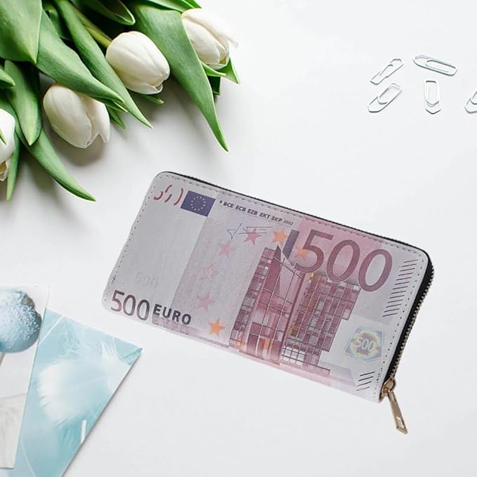 Money Printed Wallet with Zipper Funny Coin Bag Credit Card Holder Cash Storage Purse for Men and Women