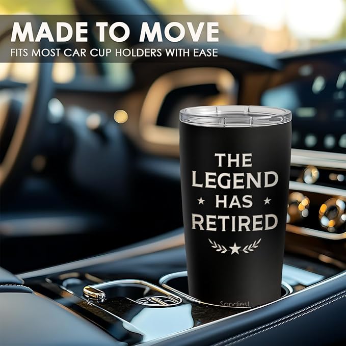 SANDJEST Retirement Tumbler 20oz, Stainless Steel Travel Cup with Lid, The Legend Has Retired Insulated Coffee Mug, Retirement Gifts for Men Coworkers Boss Friends on Birthday Christmas Farewell