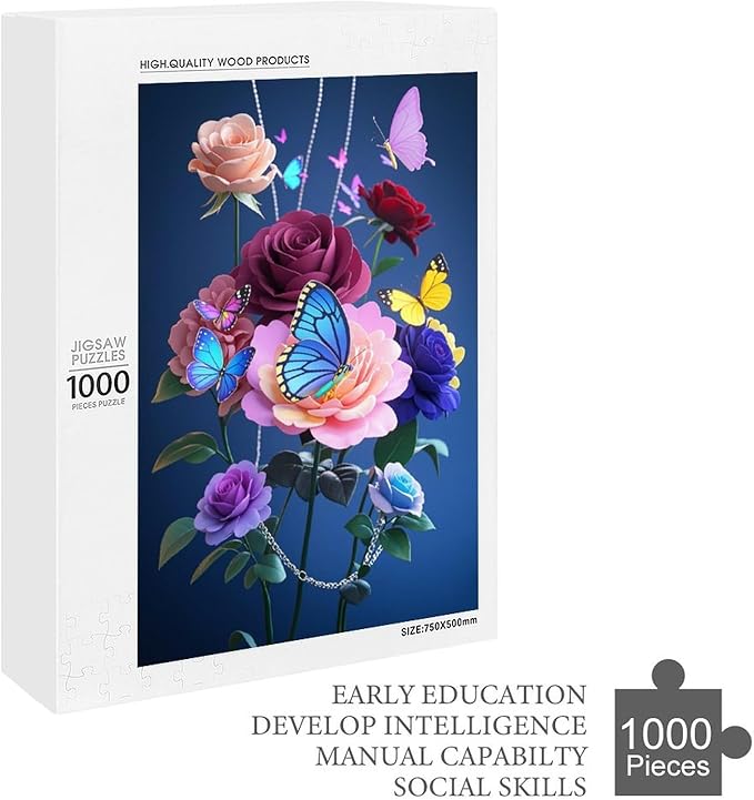 Jigsaw Puzzles for Adults 1000 Piece - Butterfly Flowers Themed Wooden Puzzles，Challenge Puzzles，Educational Games，Family Puzzles，Unique Gifts for Wall Art ，Funny Puzzles，Stress Relief Games
