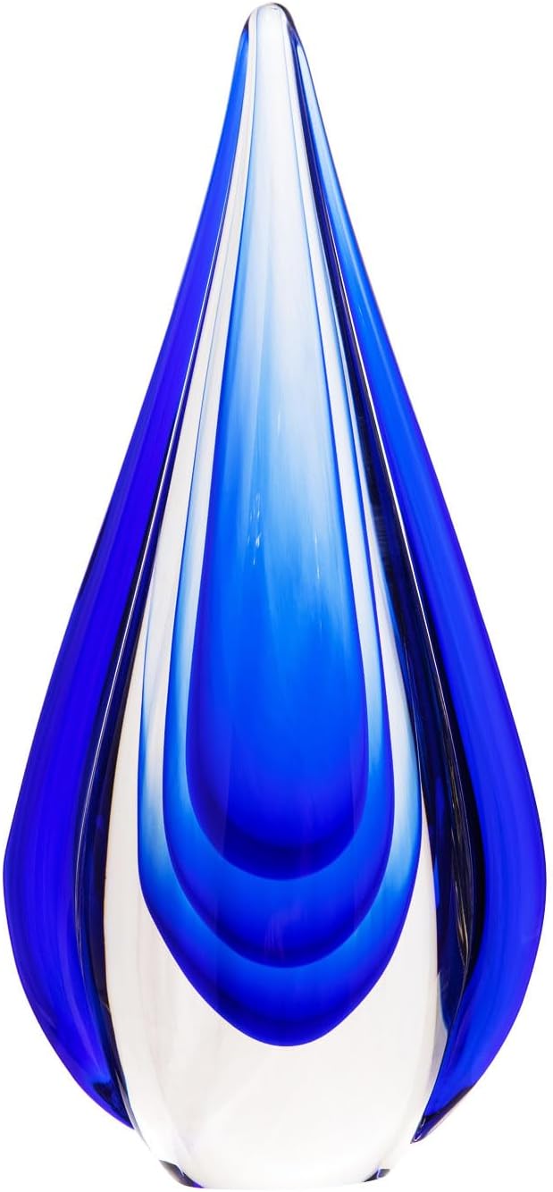 Luxury Lane Hand Blown Water Drop Sommerso Art Glass Sculpture for Home Decor 11 inch Tall Centerpiece Table Decoration