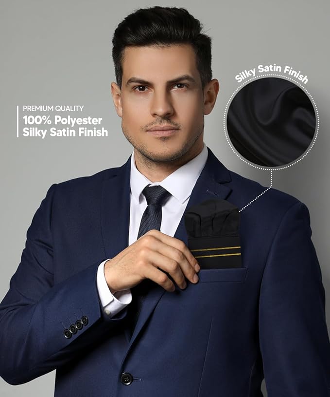 Premium Pre-Folded Four-Point Suit Pocket Square for Men with Sewn Pocket Fold
