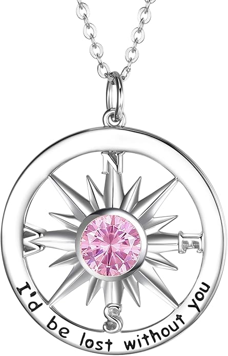 S925 Necklace Birthstone Compass Gift for Women Jewelry Sterling Silver Necklace for Wife Wedding Anniversary Girlfriend Birthday Gifts for Her Valentines Day Mom Mothers Day