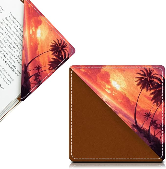 Cute Leather Bookmarks, Fun Triangle Making Corner Bookmark, Book Accessories for Reading Book Lovers, Unbreakable Page Markers for Women Men Beautiful Sunset