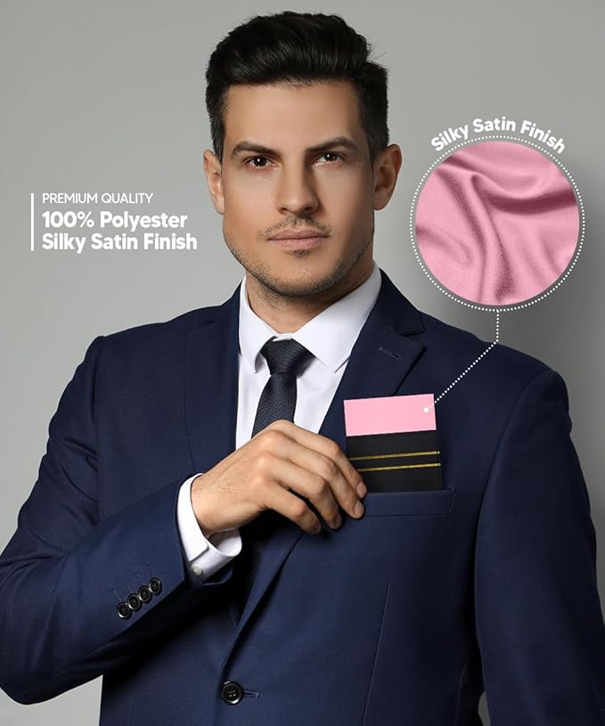 Premium Pre-Folded Four-Point Suit Pocket Square for Men with Sewn Pocket Fold