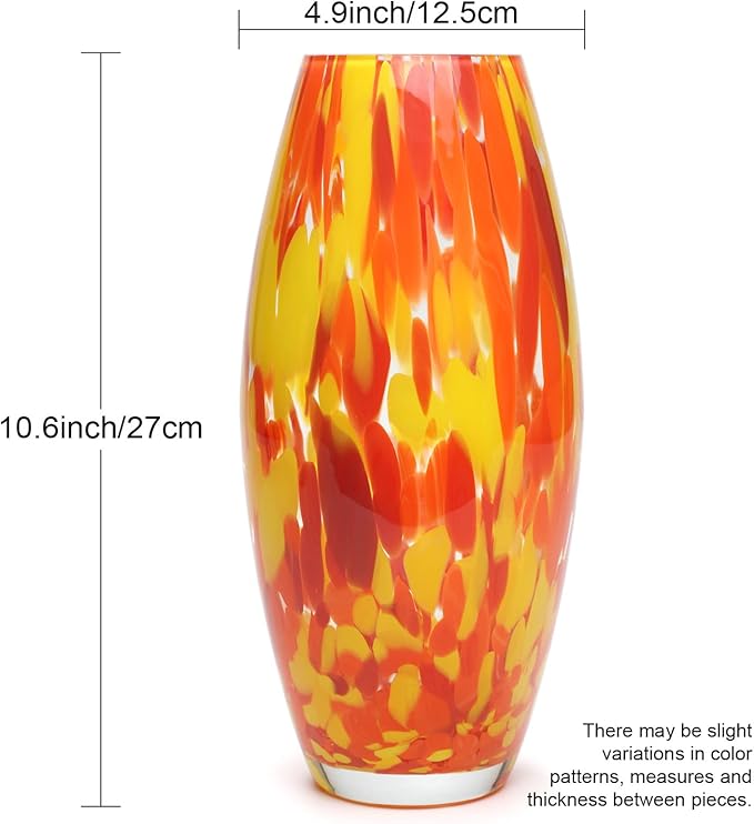 Ca D Oro Glass Vase Orange/Yellow Confetti Hand Blown Murano-Style Art Glass for Flower and Decor - Model Oliva G