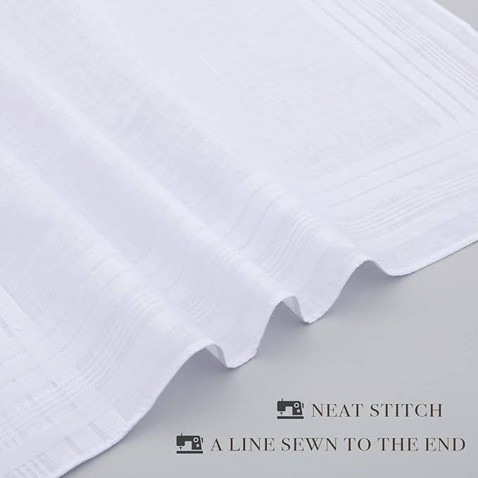GB Men's Handkerchiefs 100% Cotton Solid White with Stripe Large Classic Hankies Bulk Set