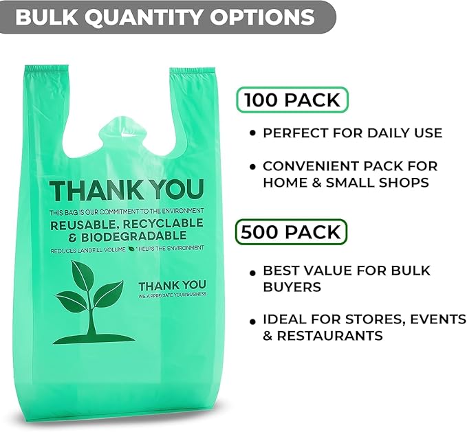 Eco Grocery Bags 100 Pack - Heavy-Duty Plastic Shopping Bags with Reinforced Handles, Durable Retail Carry-Out Bags for Groceries, Takeout, Household Use, Convenience Stores, Markets & Small Business