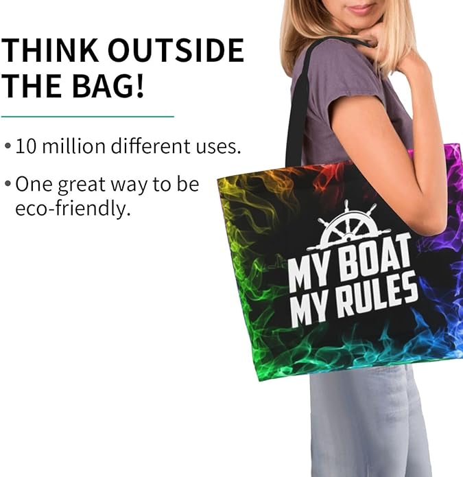 My Boat My Rules Large Reusable Eco-friendly Shopping Bags Portable Storage Handbag