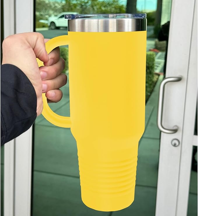 LaserGram 40oz Vacuum Insulated Travel Mug with Handle, Black Widow Spider, Personalized Engraving Included (Yellow)