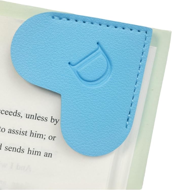 MOTEERLLU Personalized Leather Heart Bookmark with Initials, Handmade, Letter Cute Custom Corner Book Marks for Reading Women, Teachers, Students, Book Lovers, Book Accessories(Blue,D)