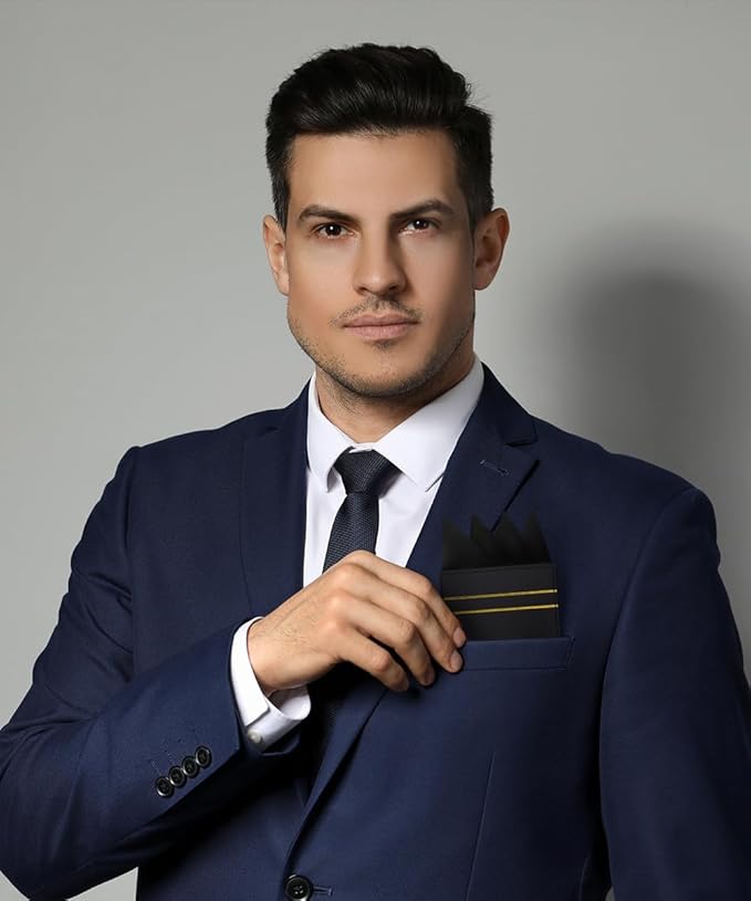 Premium Pre-Folded Four-Point Suit Pocket Square for Men with Sewn Pocket Fold