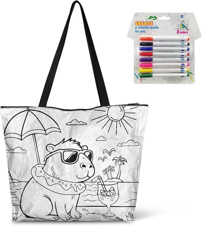 Cartoon Animal Printed DIY Coloring Tote Bag Waterproof Paper Handbags for Women Large Travel Shoulder Bags Purses