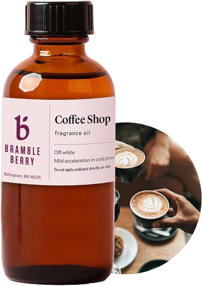 Bramble Berry Coffee Shop Fragrance Oil 2 oz | Warm Cinnamon, Nutmeg & Brewed Coffee Scent with Pastries & Sugar for Soap Making, Candles, Lotion & Scrubs | Skin Safe, Vegan, Paraben & Phthalate Free