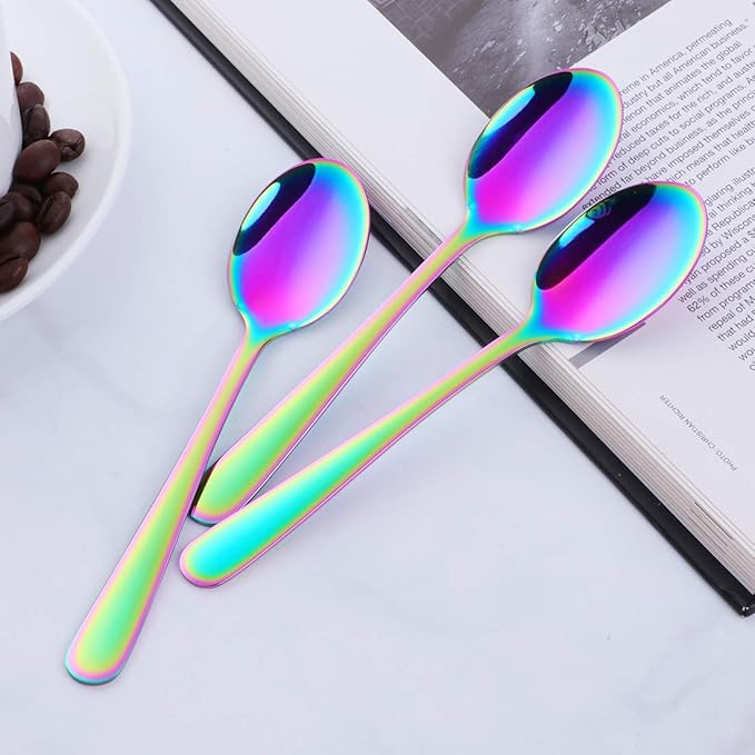 Buyer Star 12 Pieces RainbowTeaspoons 5.5-Inch Mini Coffee Spoons Stainless Steel Sugar Demitasse Espresso Spoons