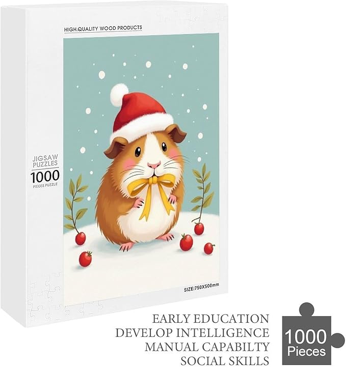 Wooden Puzzle - Hamster Christmas Hat Jigsaw Puzzles，Wooden Puzzles for Adults 1000 Pieces Challenge Puzzles，Educational Games，Family Puzzles，Unique Gifts for Wall Art