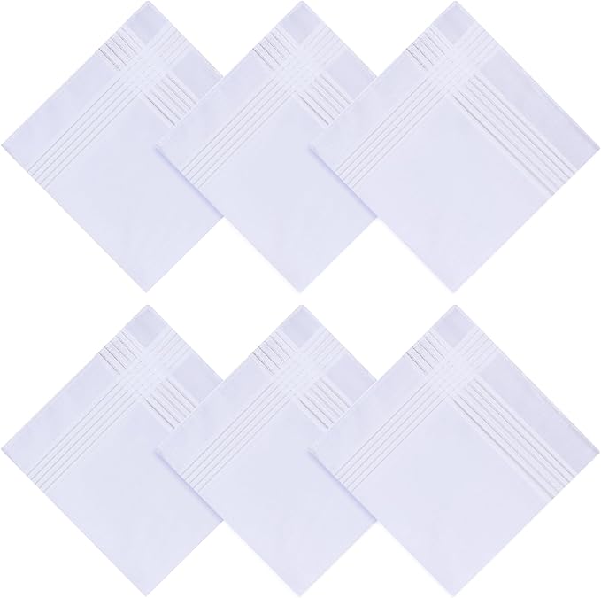 Men's Handkerchiefs 16 inches, 100% Cotton Handkerchiefs for Men, Soft White Hankies for Men