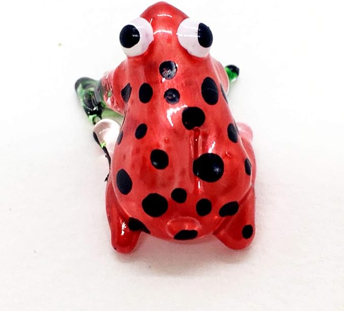 WitnyStore ¾ Inch Red Green Black Dot Frog Artistic Blown Glass Figurine Premium Hand-Blown Statue Tabletop Decoration Unique Collectible for Adult Collectors Handcrafted Elegant Home Room Decor