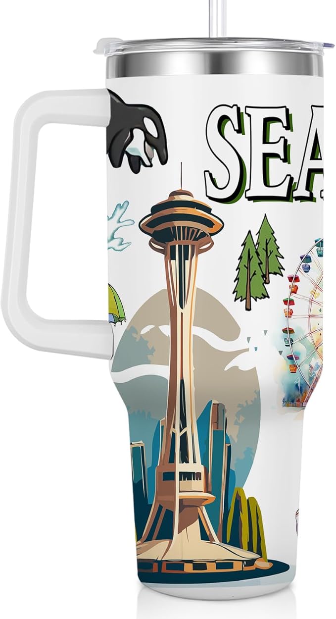 City Tumbler 40oz,Stainless Steel Water Bottle for Hot & Cold Beverages-City Gift Idea (Seattle)