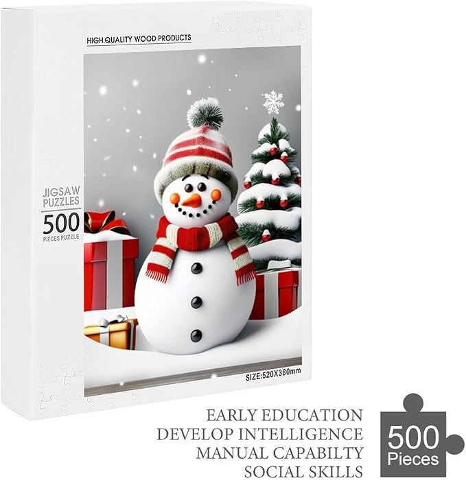 Wooden Puzzles for Adults 500 Pieces, Christmas Winter Snowman, Each Piece is Unique and Perfectly Put Together, are Special Home Decorations, Fun Puzzles, Party Games, Family Toys