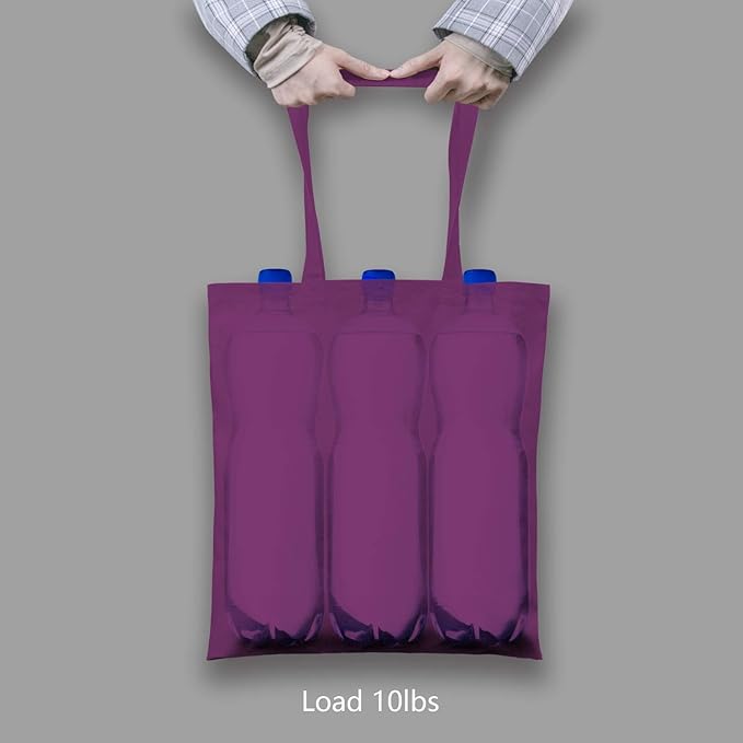 TOPDesign 24-Pack Economical 16"x15" Purple Cotton Tote Bag, Lightweight Medium Reusable Grocery Shopping Cloth Bags, Suitable for DIY, Advertising, Promotion, Gift, Activity