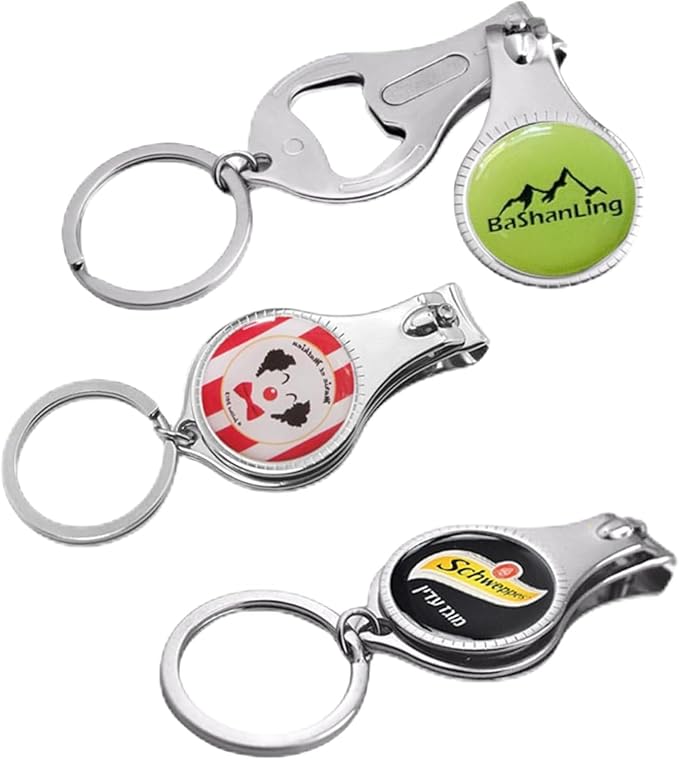 33 PCS Bottle Opener Nail Clipper Keychain Versatile Durable, Personalized Color Resin LOGO Image Text or Engraved, Private Customized Party Wedding Christmas Favors Brewery Promotional Items
