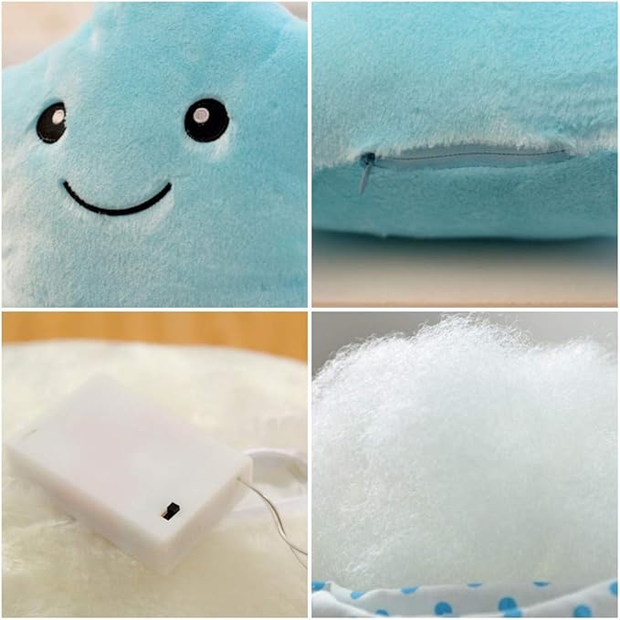 LED Twinkle Star Shaped Plush Pillow, Creative Night Light Glowing Cushions Plush Stuffed Toys Gifts for Kids, Decoration (Blue)