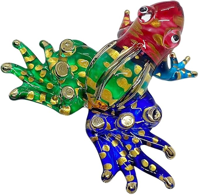 WitnyStore 2" Green Blue Red Gold Frog Artistic Blown Glass Figurine Premium Hand-Blown Statue Tabletop Decoration Unique Collectible for Adult Collectors Handcrafted Elegant Home Room Decor