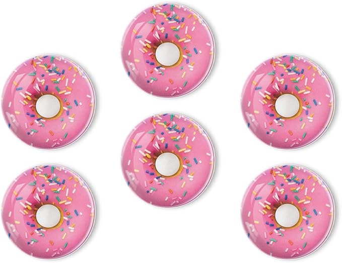 Fridge Magnets 6 Pcs Araffe Donut with Pink Frosting and Sprinkles Round Strong Magnetic Glass Small Refrigerator Magnet,Home Decoration for Office Whiteboards,Classrooms,Cabinet and Dishwasher