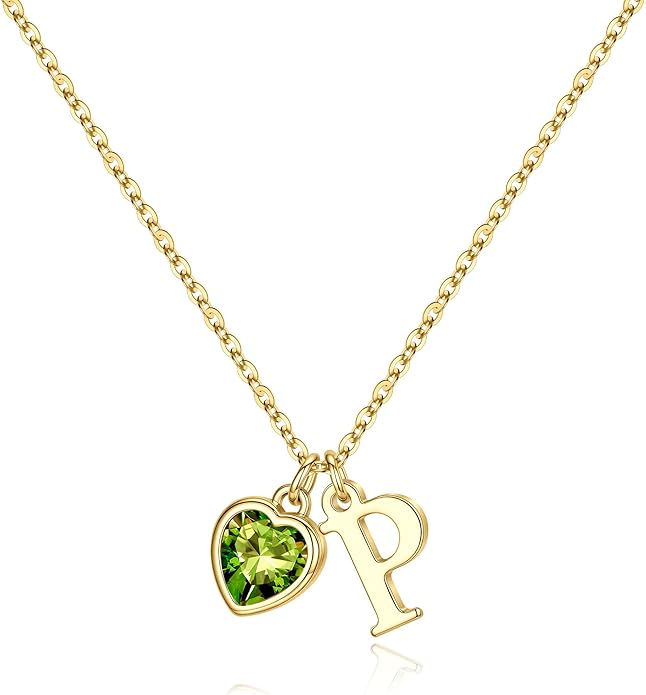 Turandoss Valentines Day Gifts for Her Trendy, Dainty 14K Gold Plated Initial A-Z Heart Birthstone Pendant Necklace Personalized Bridesmaid Birthday Valentines Jewelry Gifts for Women Girls