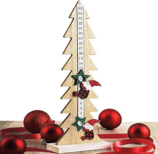 Lillian Vernon Christmas Gnome Advent Calendar Table & Shelf Sitter Sign, Seasonal Tabletop Decorations & Rustic Indoor Home Decor, 16 ¼” Tall, MDF & Metal