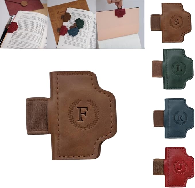 Personalized Magnetic Bygone Mark Bookmark with Pen Holder, 26 Letters Name Initial Custom Leather Book Mark for Women, Gifts for Book Lovers and Readers (Brown,F)