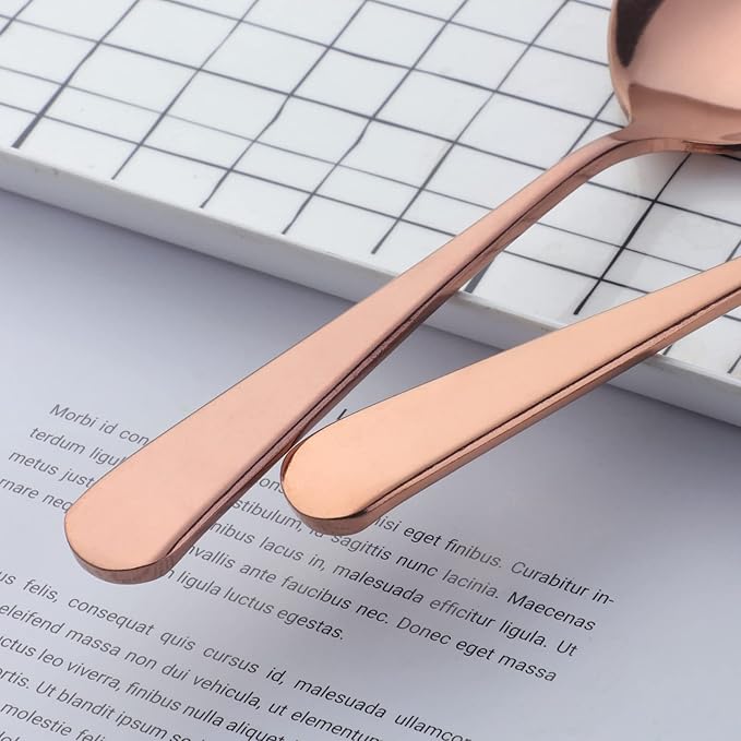 Buyer Star 8 Pieces Stainless Steel Round Soup Spoon, 6.6 Inch Mirror Polished Spoon Cutlery, Dishwasher Safe (Rose Gold)