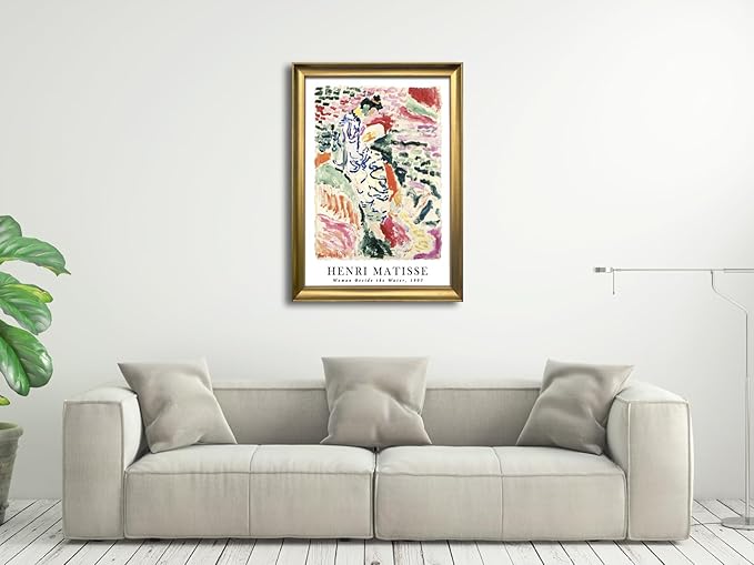 Wieco Art Large Framed Wall Art Woman Beside the Water 1905 by Henri Mattise Abstract Colorful Art Matisse Posters Canvas Prints for Wall and Home Office Decorations Bronze Gold Frame