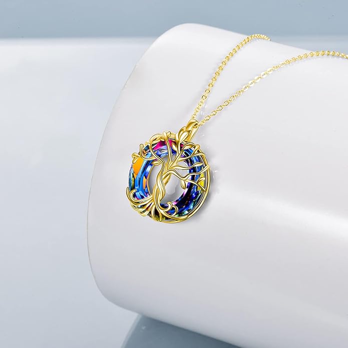 TOUPOP Tree of Life Necklace 925 Sterling Silver Family Tree Pendant Austrian Crystal Jewelry Valentines Day Birthday Gifts for Women Mom Wife Her
