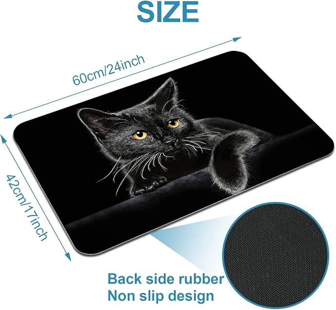 Cute Black Cat Bathroom Mat, Non-Slip Super Absorption Bath Carpet with Rubber Backing, Fit Under Bathroom Doormat Floor Rugs for Shower Buthtub Sink, 17"x24"