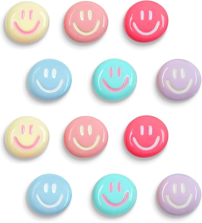 Mymazn Fridge Magnets Cute Refrigerator Magnets, 12Pcs Colorful Magnets for Whiteboard Cabinet Locker, Resin Smile Face Decorative Magnets for Classroom Kitchen Office