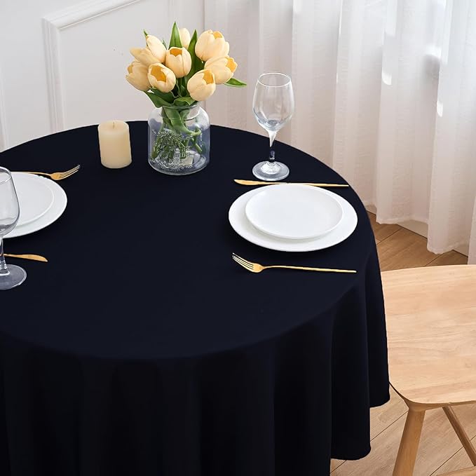 6 Pack Black 60 Inch Round Tablecloths for 6 Foot Rectangle Tables. Stain and Winkle Resistant Polyester Washable Table Cloths for Parties Wedding Dining