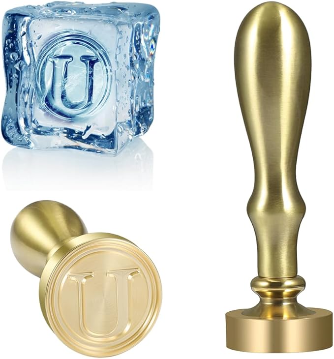 Ice Cube Stamp for Cocktails Ice Stamp Brass Head with Handle, Ice Branding Stamp for Ice Cubes Cocktail Whiskey Drinks Party Wedding Making DIY Crafting (Letter U)