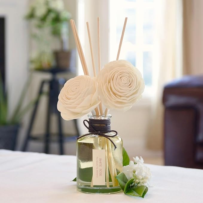 Aronica Twin Sola Diffuser - White Rose Fragrance, 160ml / 5.41 Floz, Colorful Bathroom Decor Airfreshener, Rose Reed Diffuser, Shelving Decor