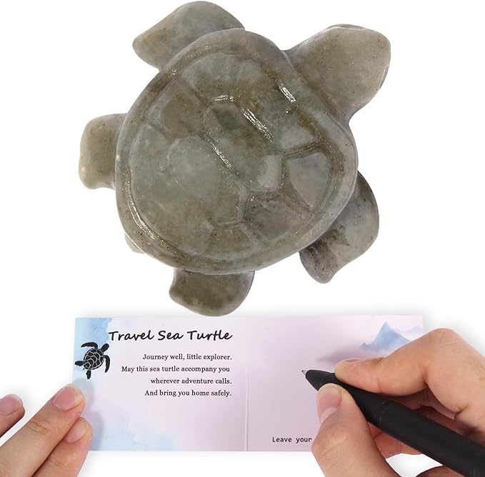 Crystal Travel Sea Turtle Figurines, Labradorite Sea Turtle Travel Gifts for Women Men Travelers, Hand Carved Good Luck Charm, Spiritual Companion Collectible Animal Statue Decors 2.1”