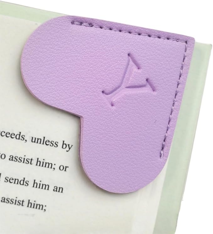 MOTEERLLU Personalized Leather Heart Bookmark with Initials, Handmade, Letter Cute Custom Corner Book Marks for Reading Women, Teachers, Students, Book Lovers, Book Accessories(Purple,Y)
