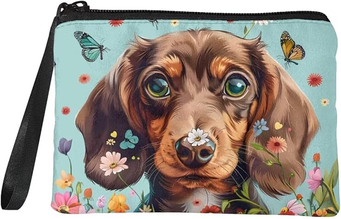 Dolyues Flower Dachshund Kids Coin Purse Cute Kids Change Purse Cute Money Pouch Animal Coin Pouch With Zipper for Christmas Birthday New Years Gifts