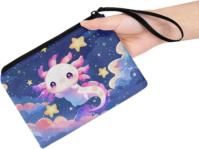 Dolyues Axolotl Coin Purse Wallet Change Pouch Key Holder Cute Women Money Bag Zipper Makeup Bag for Women Gift