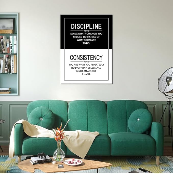 Inspirational Wall Art for Office Consistency Discipline Noun Quote Motivational Positive Poster Inspiration Canvas Painting Prints Wall for Living Room Home Decor Framed Artwork [30''W x 40H]
