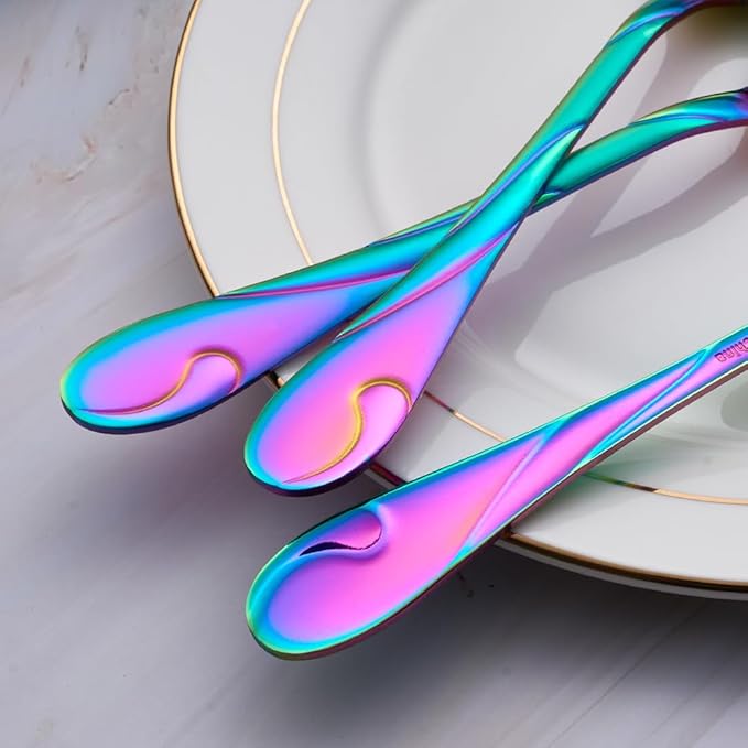 Rainbow Dinner Spoon Set, 7.6-inch Stainless Steel Spoon Silverware, 6-Piece Shiny Rainbow Soup Spoons Table Spoon, Dishwasher Safe, Set of 6