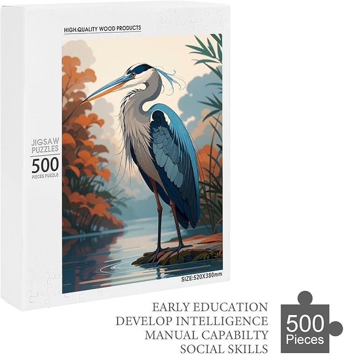 Jigsaw Puzzles for Adults 500 Piece - Blue Heron On The Water Themed Wooden Puzzles Challenge Puzzles，Educational Games，Family Puzzles，Unique Gifts for Wall Art ，Funny Puzzles