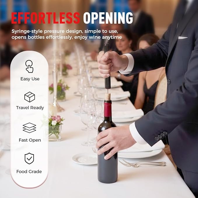 Wine Bottle Opener, Pocket Air Pressure Pump Wine Bottle Opener, Portable Wines Cork Open Bottles Tool, Mini Travel Corkscrew Quick Bottles Opening for Home Restaurant Party (Red)